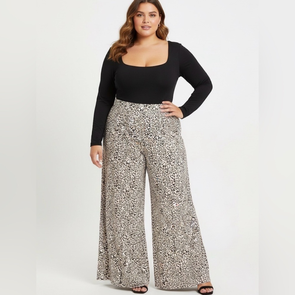Plus size leopard print Palazzo pants 3X